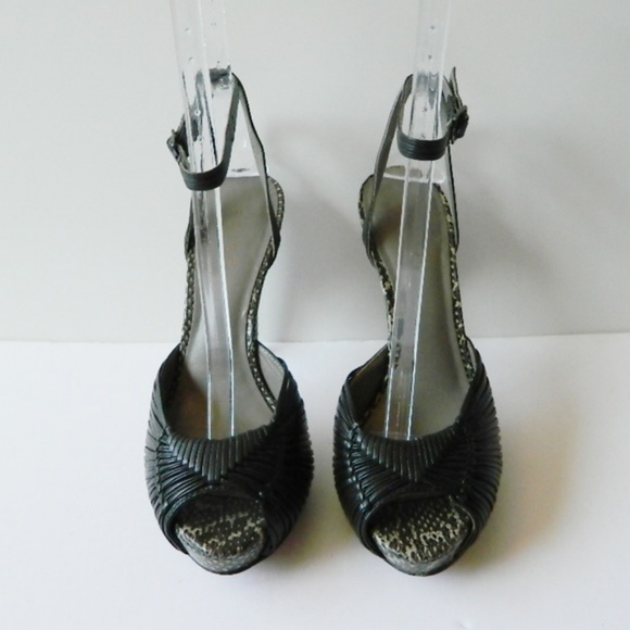 Reiss Snake Print Leather Platform Peep Toe - Picture 5 of 8